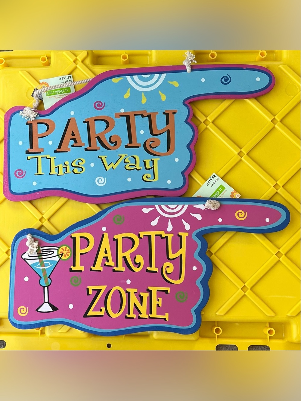 Party This Way & Party Zone Hanging Signs - Blue and Pink